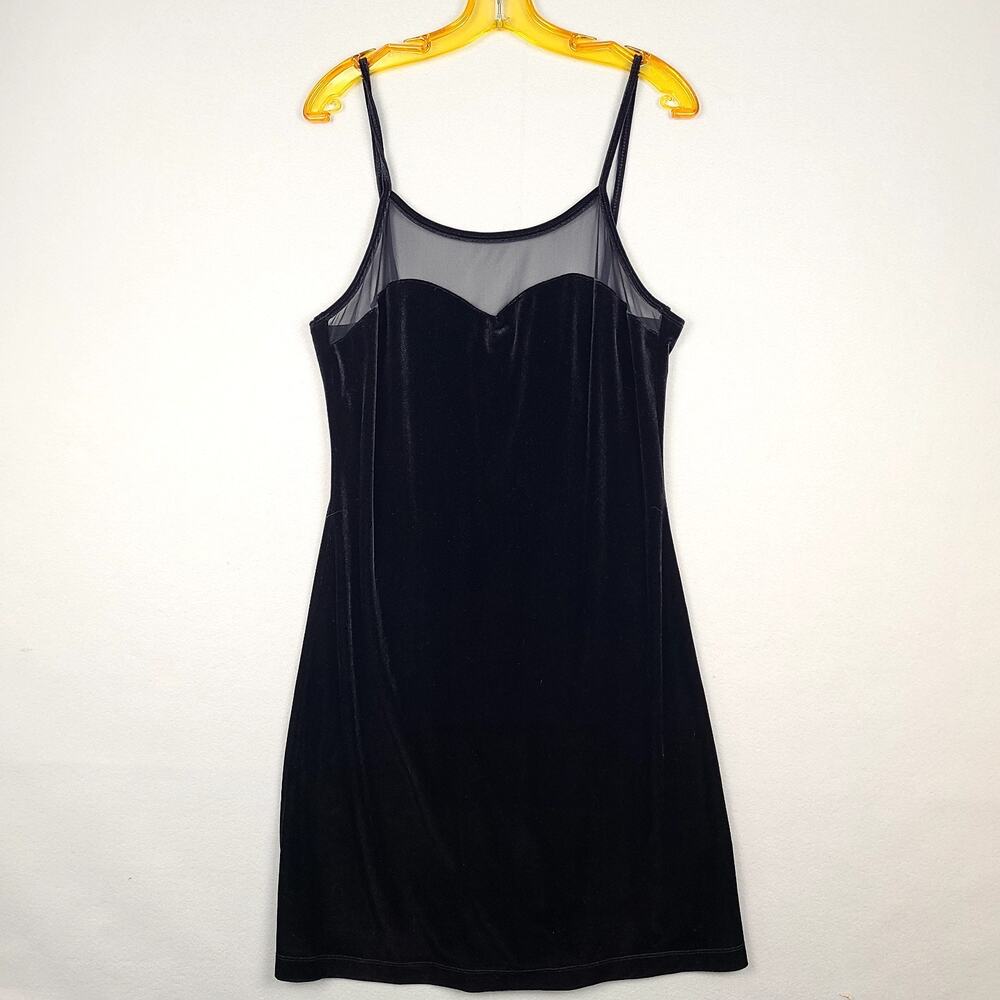 Retro 90s Style Velvet Little Black Party Dress Women's Large Sheer Sweetheart‎